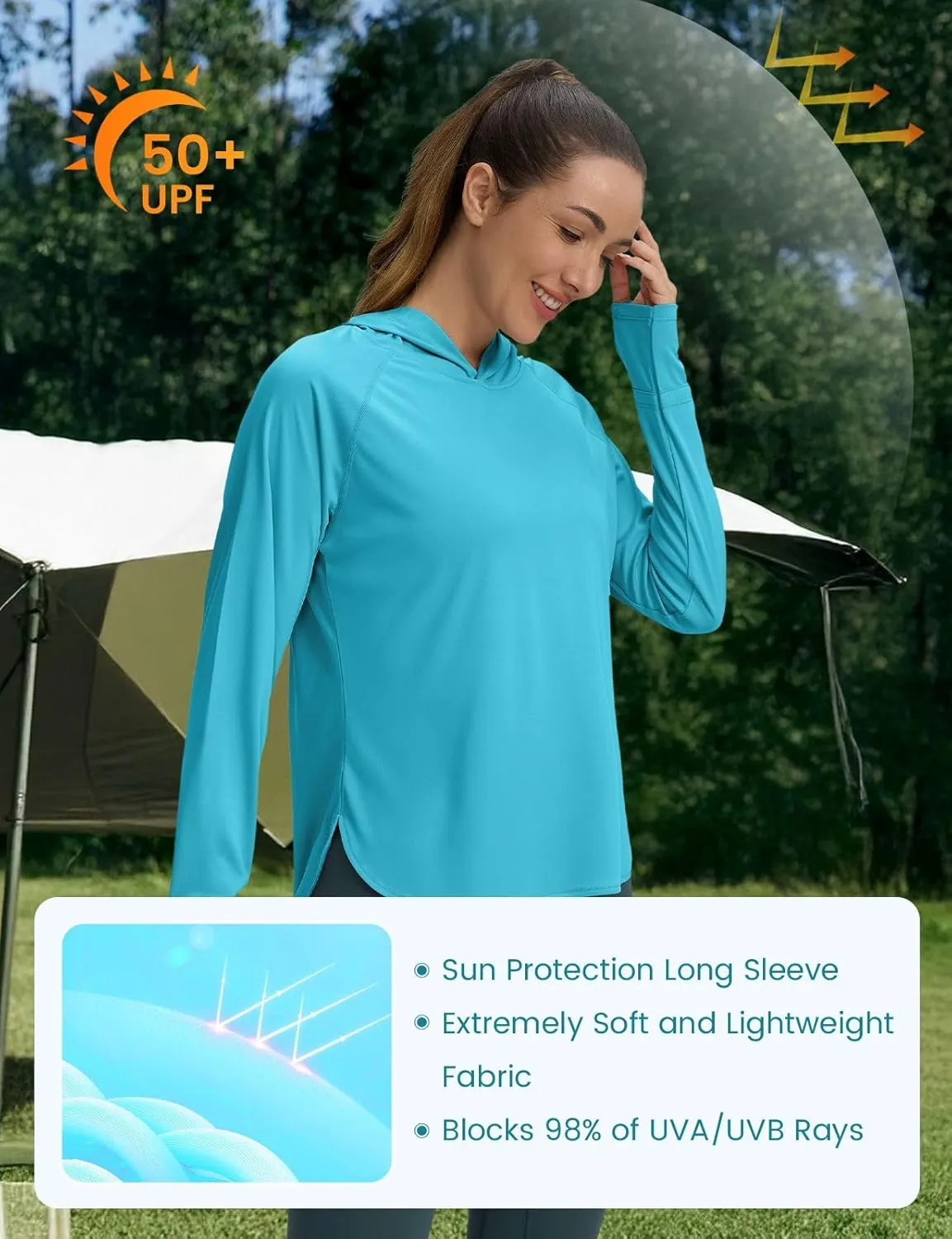 Women's UPF 50  Sun Shirt SPF Long Sleeve Lightweight Hoodie UV Protection Clothing Hiking Fishing Outdoor