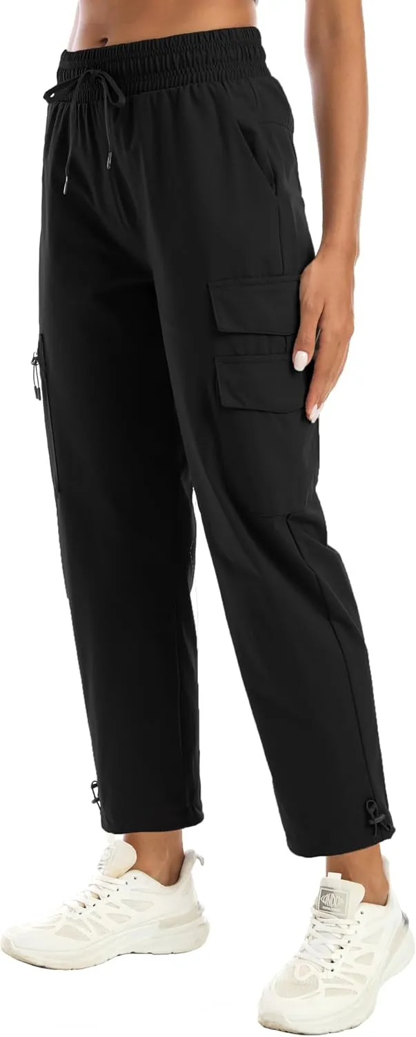 Women's Water Resistant Cargo Joggers - Trendy Travel Hiking Pants with Zippered Pockets for All Season