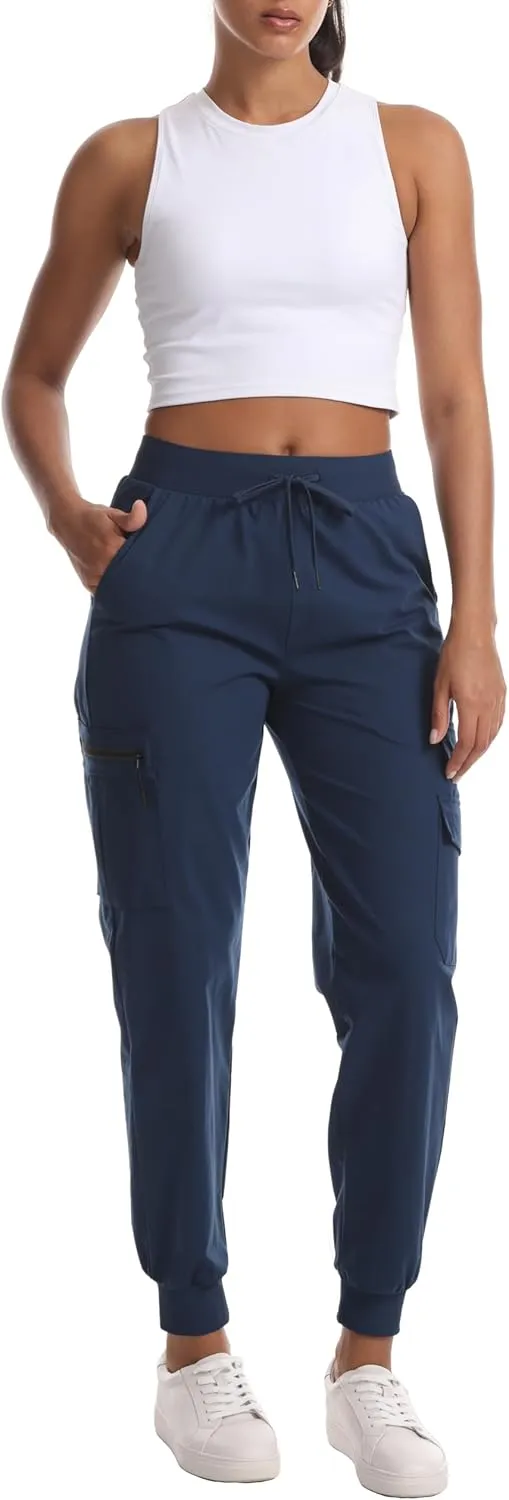 Women's Water Resistant Cargo Joggers - Trendy Travel Hiking Pants with Zippered Pockets for All Season