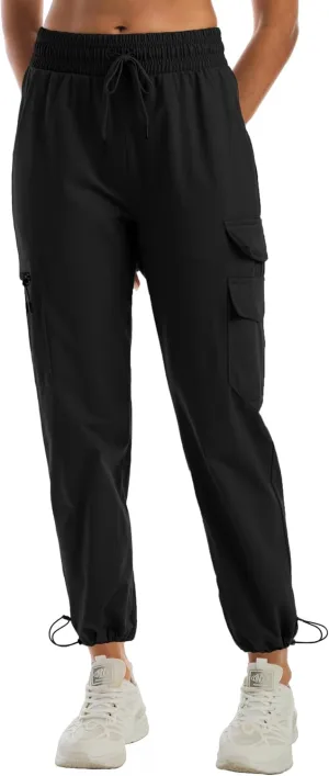 Women's Water Resistant Cargo Joggers - Trendy Travel Hiking Pants with Zippered Pockets for All Season