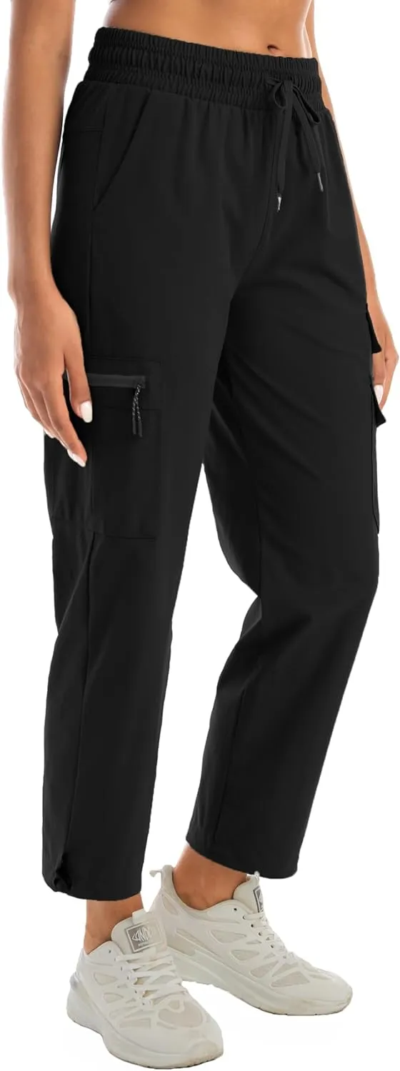 Women's Water Resistant Cargo Joggers - Trendy Travel Hiking Pants with Zippered Pockets for All Season