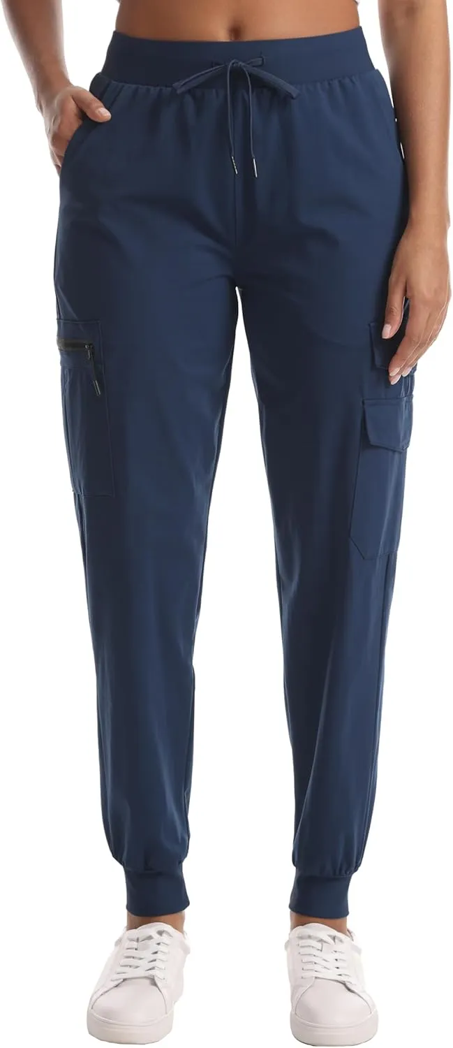 Women's Water Resistant Cargo Joggers - Trendy Travel Hiking Pants with Zippered Pockets for All Season