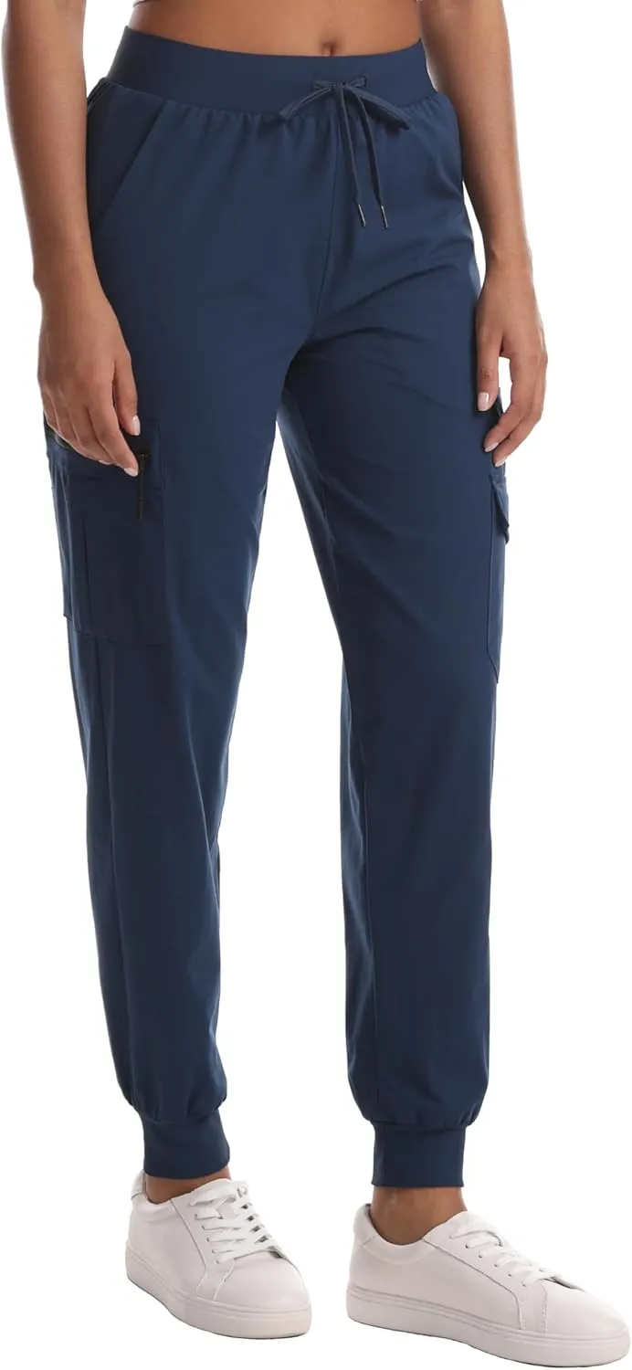 Women's Water Resistant Cargo Joggers - Trendy Travel Hiking Pants with Zippered Pockets for All Season