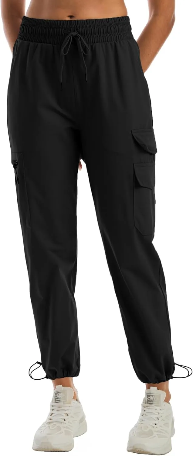 Women's Water Resistant Cargo Joggers - Trendy Travel Hiking Pants with Zippered Pockets for All Season