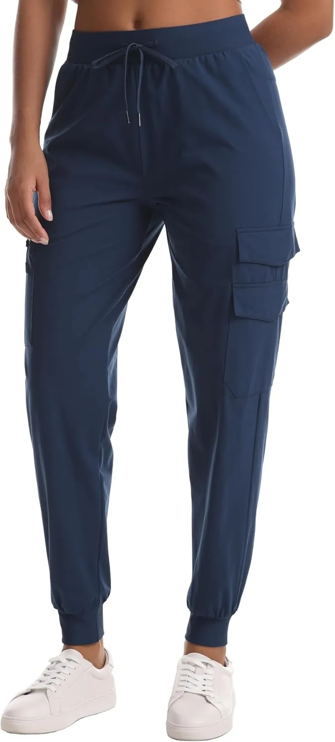Women's Water Resistant Cargo Joggers - Trendy Travel Hiking Pants with Zippered Pockets for All Season