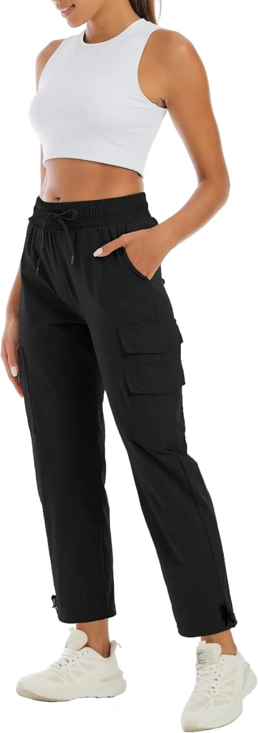 Women's Water Resistant Cargo Joggers - Trendy Travel Hiking Pants with Zippered Pockets for All Season