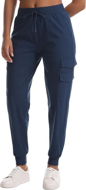 Women's Water Resistant Cargo Joggers - Trendy Travel Hiking Pants with Zippered Pockets for All Season