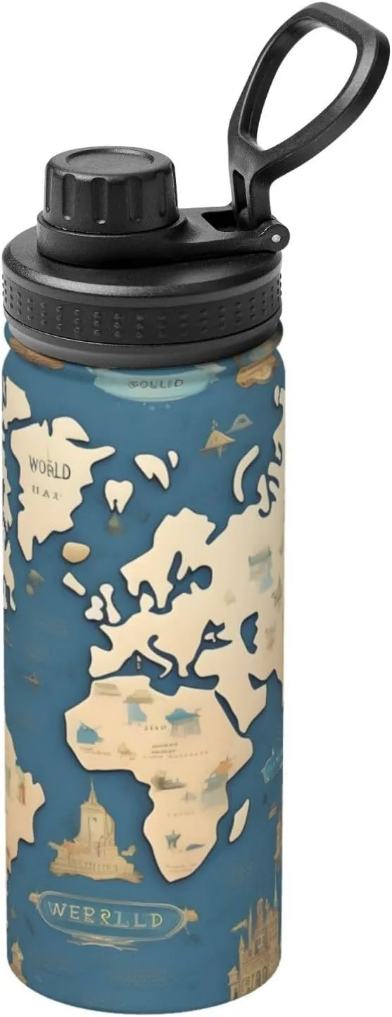 World Map Sports Insulated Water Bottle - Premium 18 oz. Stainless Steel Hydration Bottle for Outdoor Enthusiasts