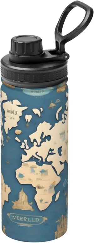 World Map Sports Insulated Water Bottle - Premium 18 oz. Stainless Steel Hydration Bottle for Outdoor Enthusiasts