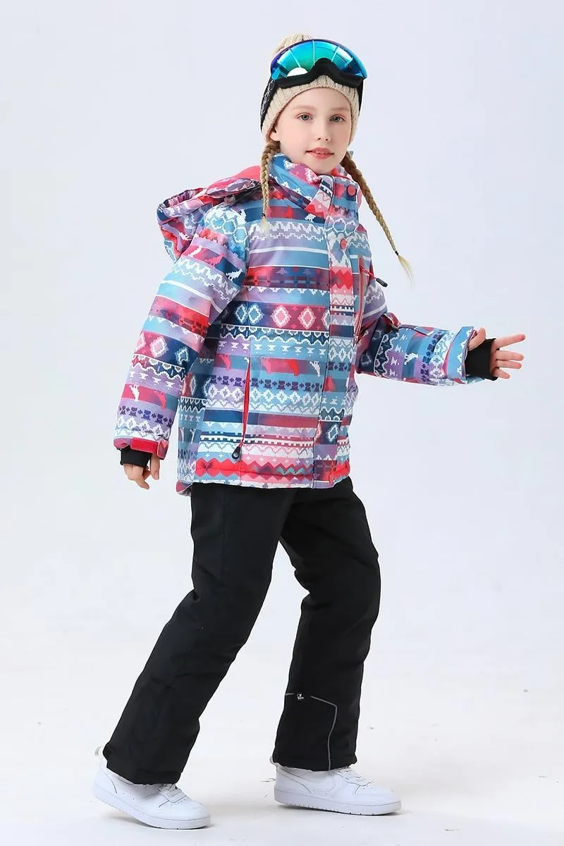 WOWULOVELY Girls Thicken Warm Snowsuit Hooded Ski Jacket Pants 2 Pcs Set Skiing Jacket with Pants