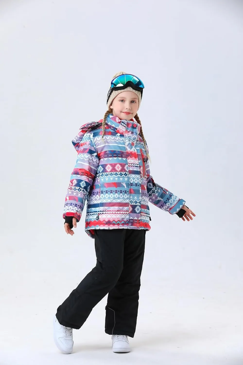 WOWULOVELY Girls Thicken Warm Snowsuit Hooded Ski Jacket Pants 2 Pcs Set Skiing Jacket with Pants