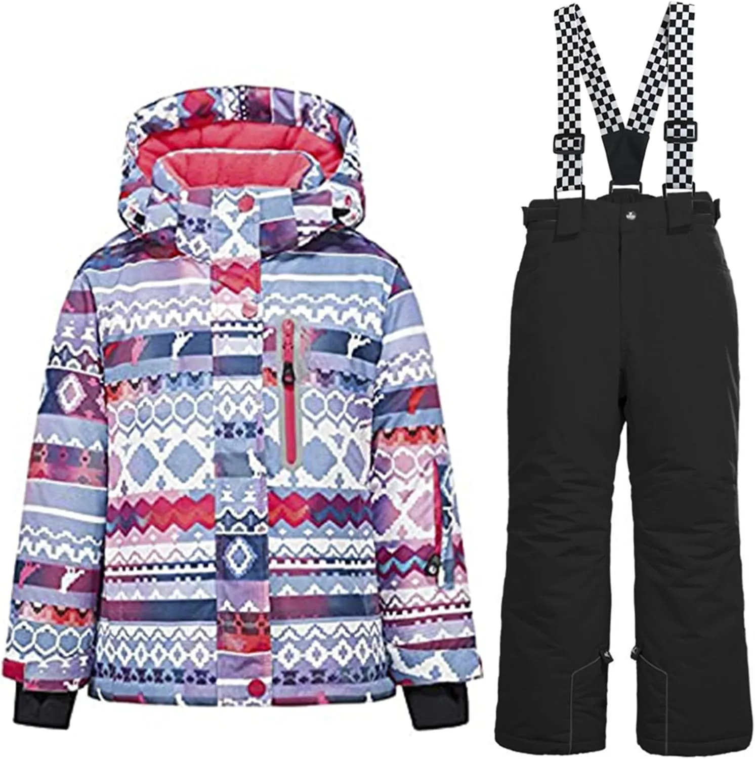 WOWULOVELY Girls Thicken Warm Snowsuit Hooded Ski Jacket Pants 2 Pcs Set Skiing Jacket with Pants