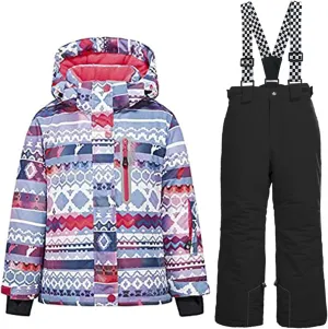 WOWULOVELY Girls Thicken Warm Snowsuit Hooded Ski Jacket Pants 2 Pcs Set Skiing Jacket with Pants