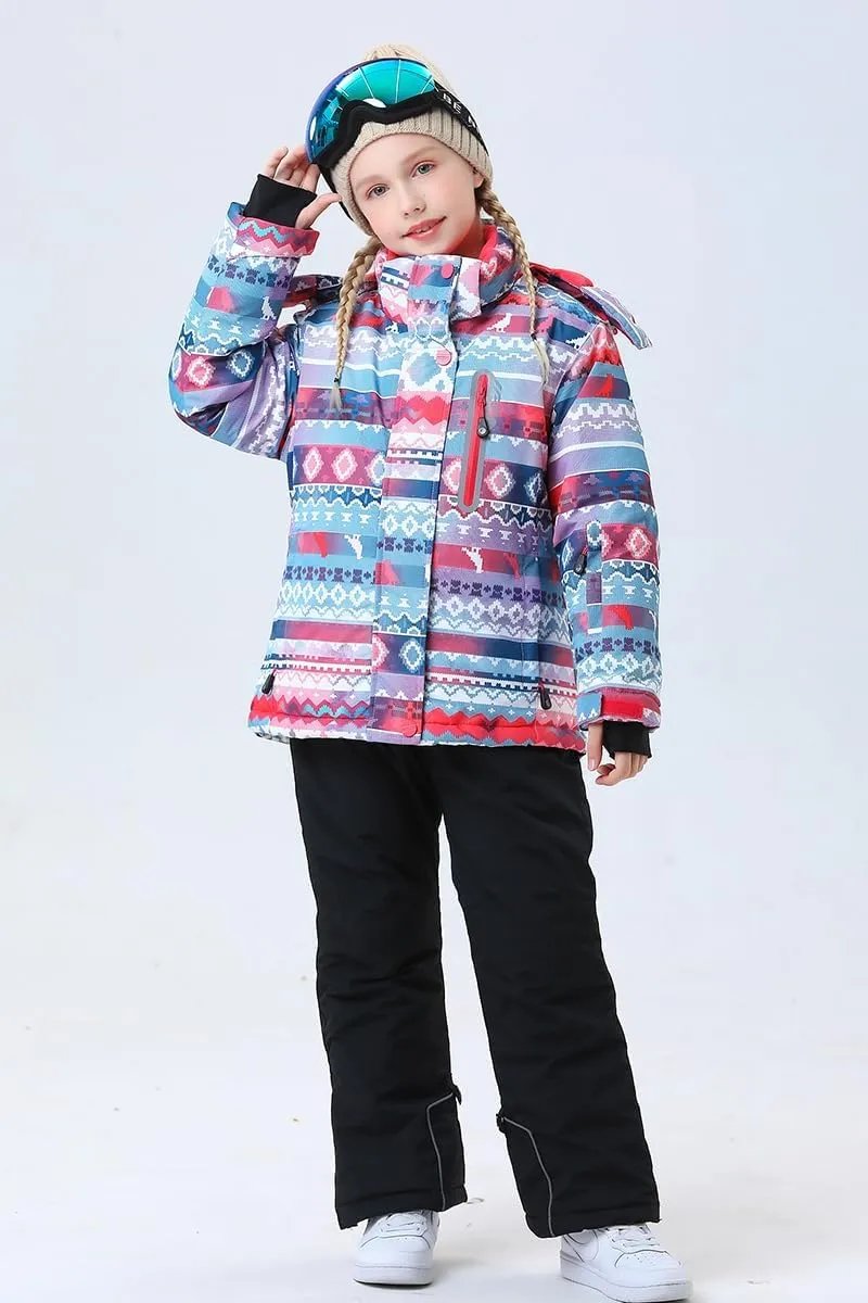 WOWULOVELY Girls Thicken Warm Snowsuit Hooded Ski Jacket Pants 2 Pcs Set Skiing Jacket with Pants