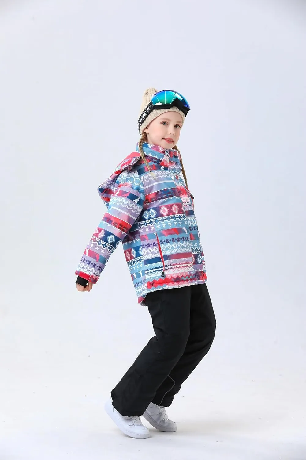 WOWULOVELY Girls Thicken Warm Snowsuit Hooded Ski Jacket Pants 2 Pcs Set Skiing Jacket with Pants