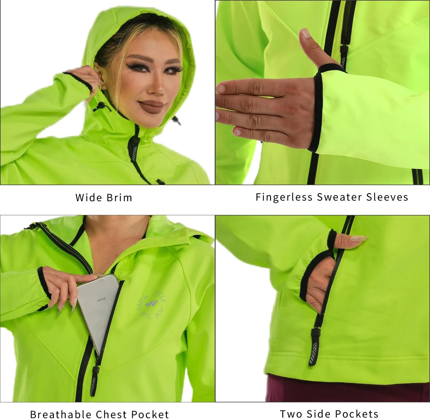 Wulibike Rain Jackets Women Waterproof Softshell Cycling Fleece Windbreaker Cold Weather Running Jacket Hooded Hiking Coat