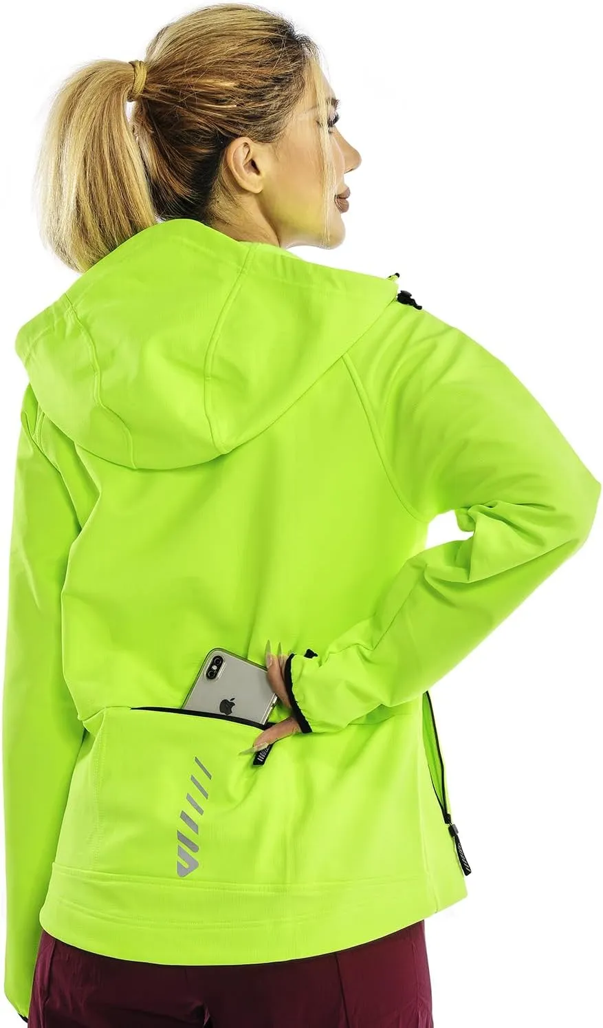 Wulibike Rain Jackets Women Waterproof Softshell Cycling Fleece Windbreaker Cold Weather Running Jacket Hooded Hiking Coat