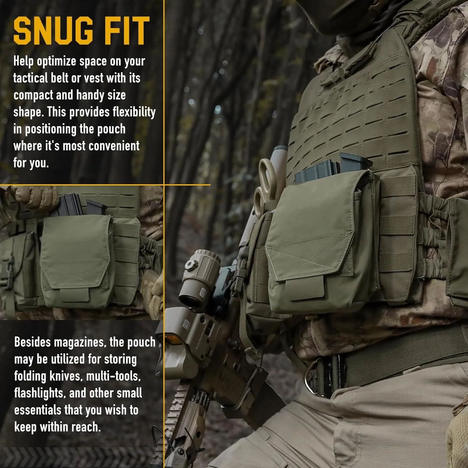 WYNEX Tactical Molle GP Pouch, Utility EDC Pouch with Two Mag Insert Small Tool Pouches Organizer Compact Multi-Purpose Waist Bag for Belt Vest