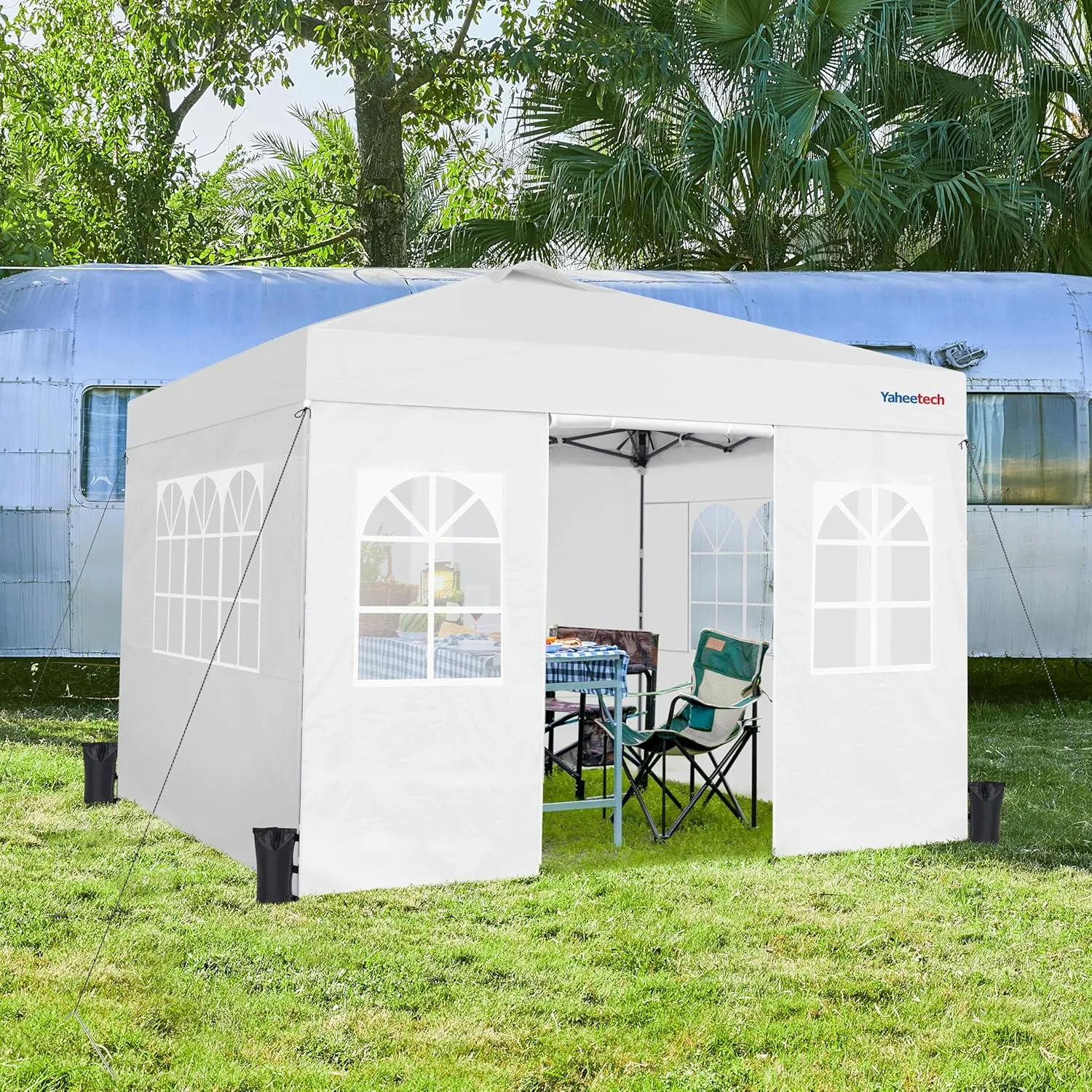 Yaheetech 10x10 FT Pop Up Canopy Tent with 4 Side Walls & One-Push Setup & Roller Bag, Outdoor Heavy-Duty Instant Event Tent for Garden/Wedding/Party, White