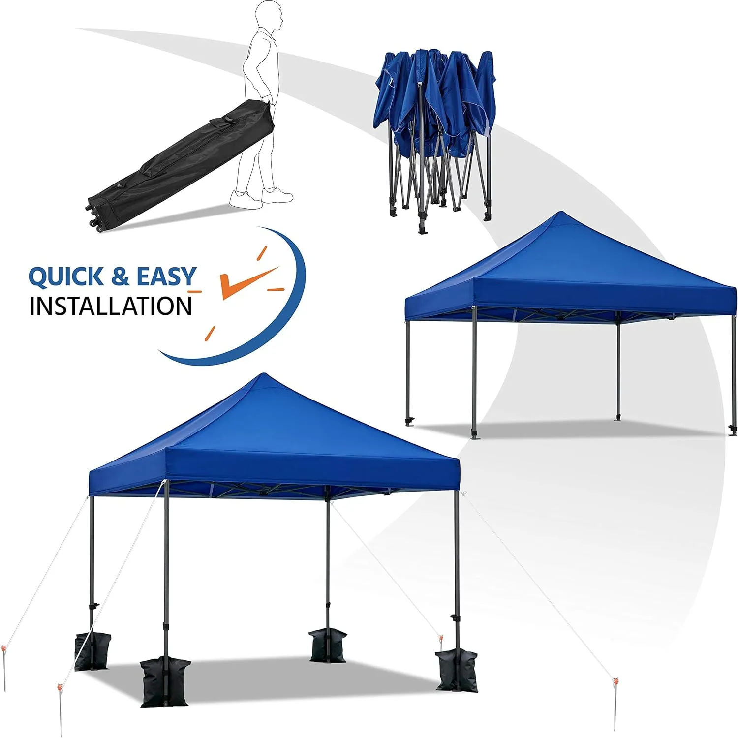 Yaheetech Canopy Tent, Commercial Instant Heavy Duty Canopy, 500D Waterproof Adjustable Canopy with Wheeled Carry Bag, 4 Sandbags and 4 Stakes (10x10, Blue)