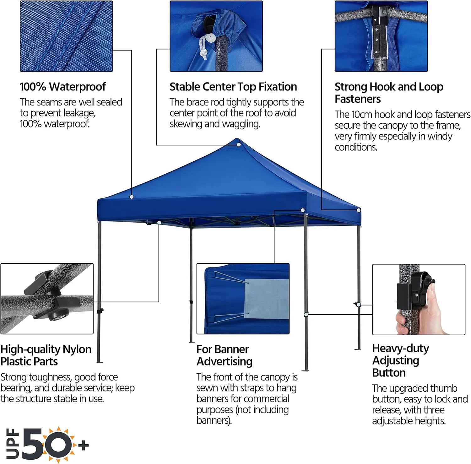 Yaheetech Canopy Tent, Commercial Instant Heavy Duty Canopy, 500D Waterproof Adjustable Canopy with Wheeled Carry Bag, 4 Sandbags and 4 Stakes (10x10, Blue)