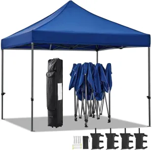 Yaheetech Canopy Tent, Commercial Instant Heavy Duty Canopy, 500D Waterproof Adjustable Canopy with Wheeled Carry Bag, 4 Sandbags and 4 Stakes (10x10, Blue)