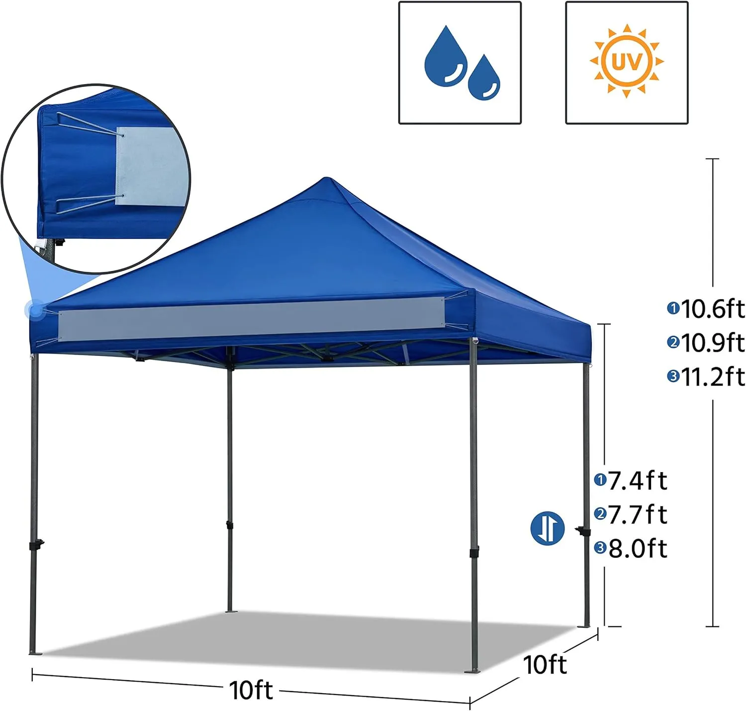 Yaheetech Canopy Tent, Commercial Instant Heavy Duty Canopy, 500D Waterproof Adjustable Canopy with Wheeled Carry Bag, 4 Sandbags and 4 Stakes (10x10, Blue)