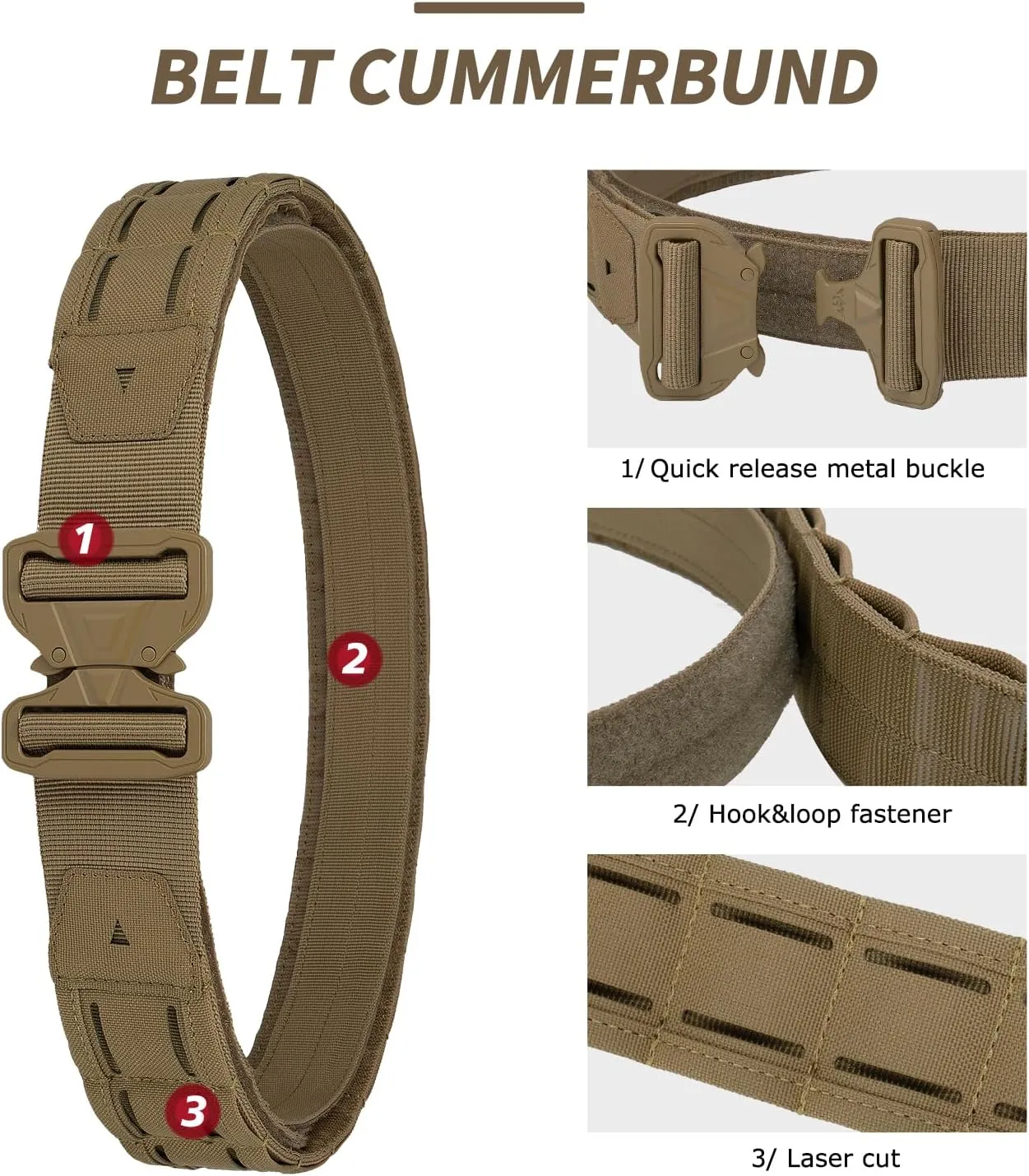 YAKEDA Tactical Airsoft Battle Belt for Men, 1.75" & 1.5" Rigger Heavy Duty Belt 3pcs,ideal for hunting, hiking