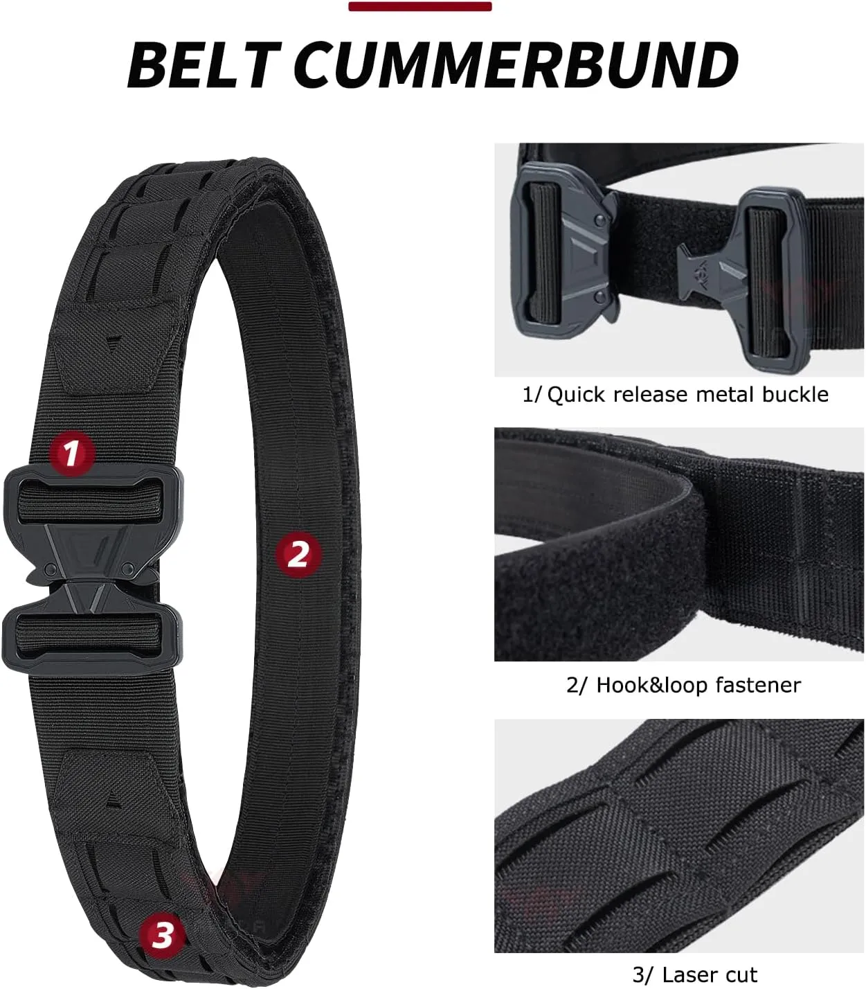 YAKEDA Tactical Airsoft Battle Belt for Men, 1.75" & 1.5" Rigger Heavy Duty Belt 3pcs,ideal for hunting, hiking
