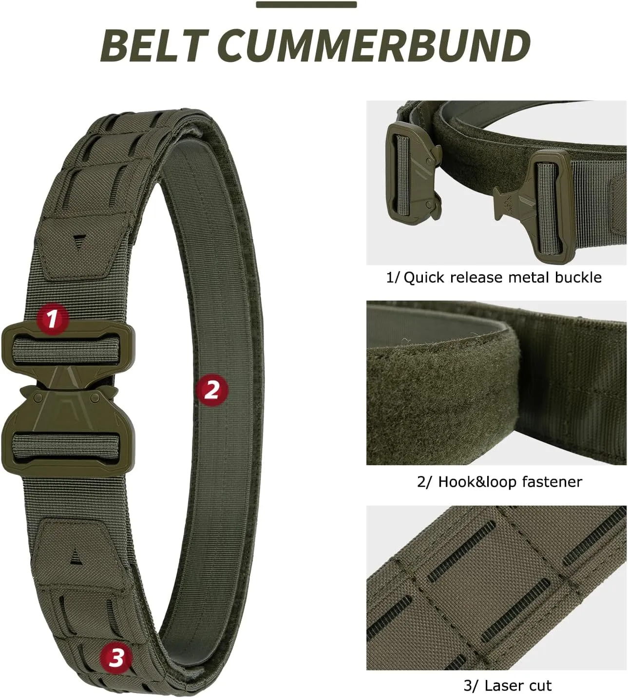 YAKEDA Tactical Airsoft Battle Belt for Men, 1.75" & 1.5" Rigger Heavy Duty Belt 3pcs,ideal for hunting, hiking