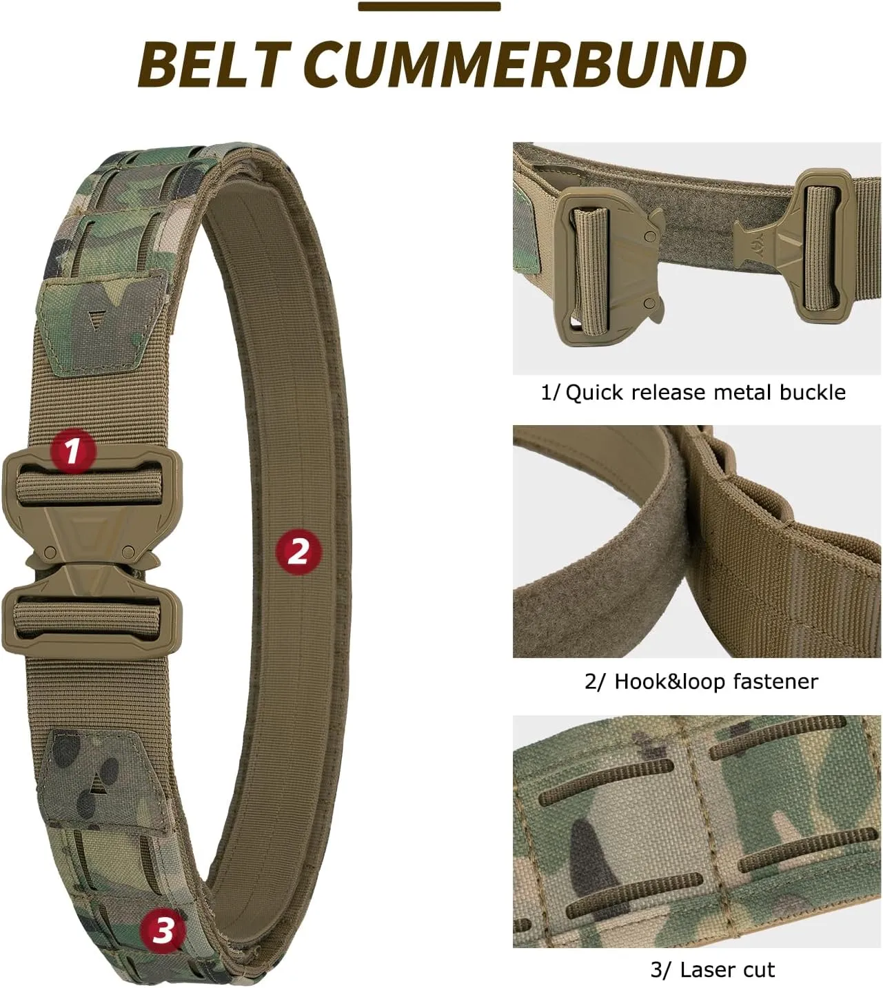 YAKEDA Tactical Airsoft Battle Belt for Men, 1.75" & 1.5" Rigger Heavy Duty Belt 3pcs,ideal for hunting, hiking