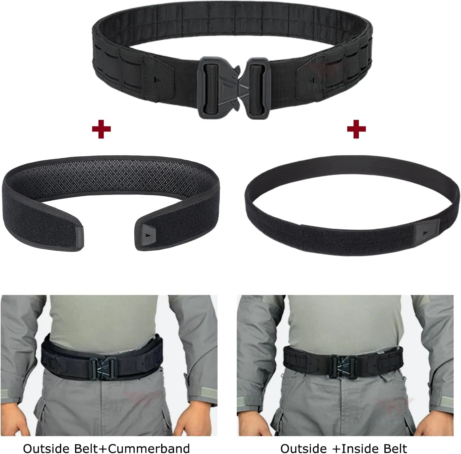 YAKEDA Tactical Airsoft Battle Belt for Men, 1.75" & 1.5" Rigger Heavy Duty Belt 3pcs,ideal for hunting, hiking