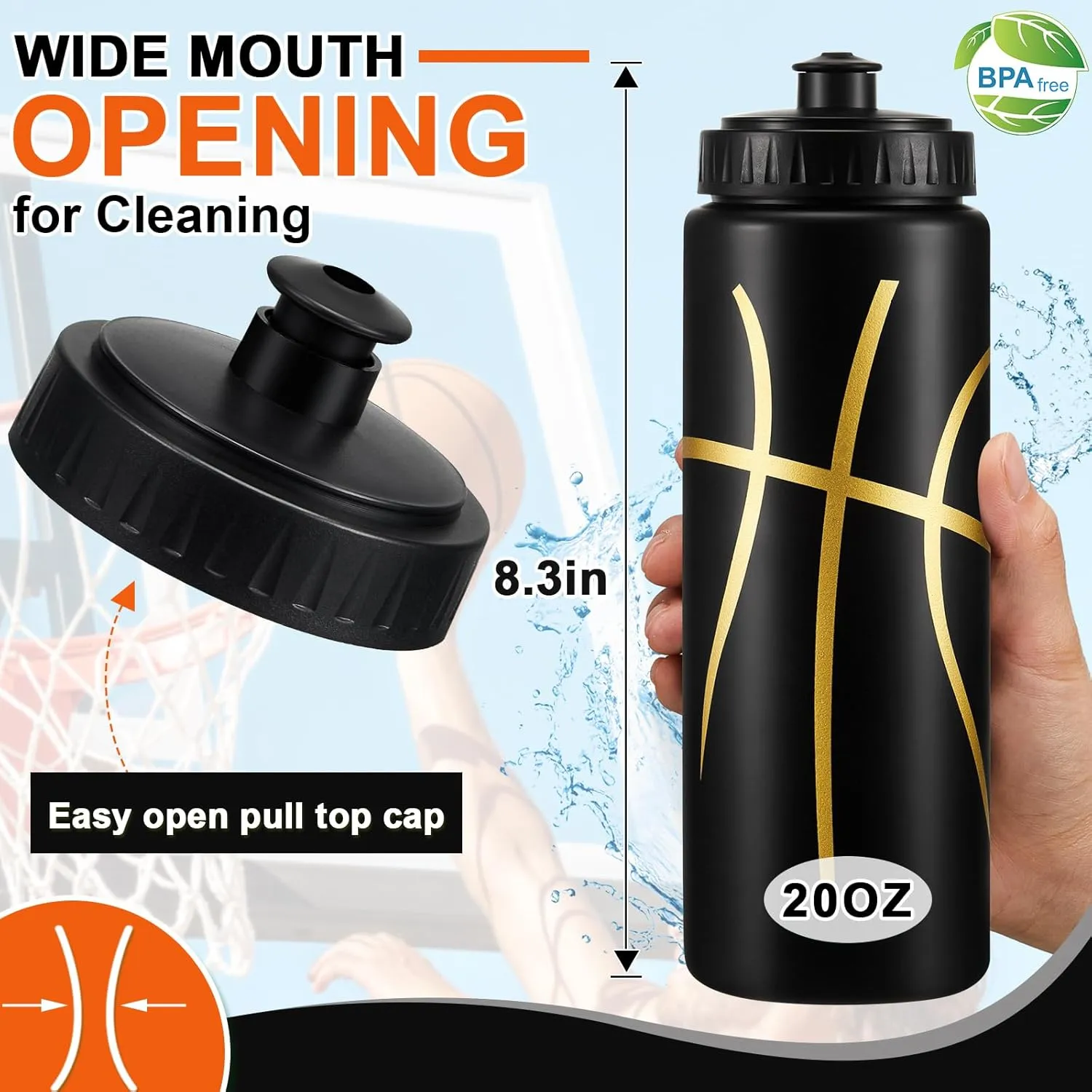 Yaomiao Basketball Water Bottle 20 oz Reusable BPA Free Squeeze Water Bottles Basketball Stuff for Team Sports Party Favors Gifts