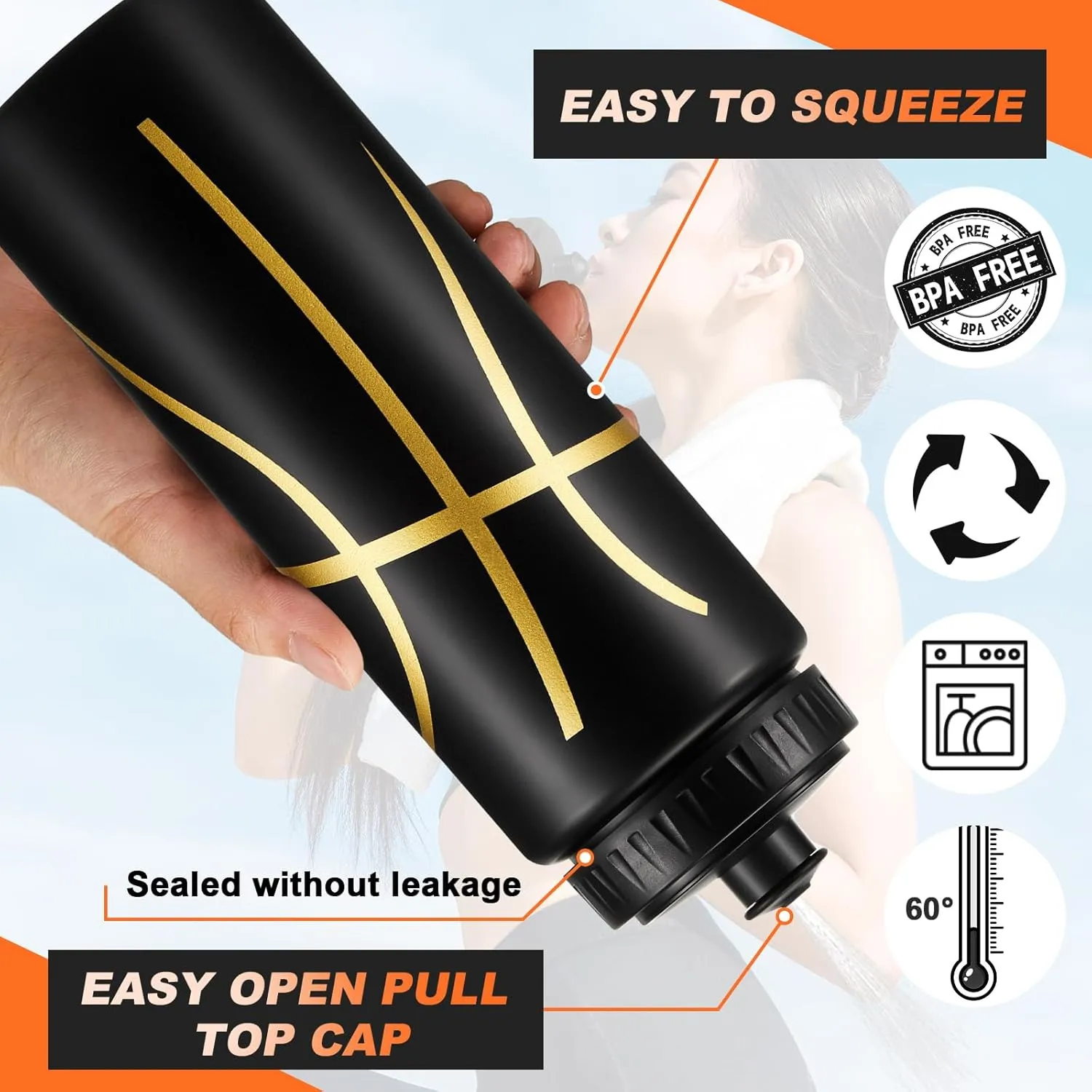 Yaomiao Basketball Water Bottle 20 oz Reusable BPA Free Squeeze Water Bottles Basketball Stuff for Team Sports Party Favors Gifts