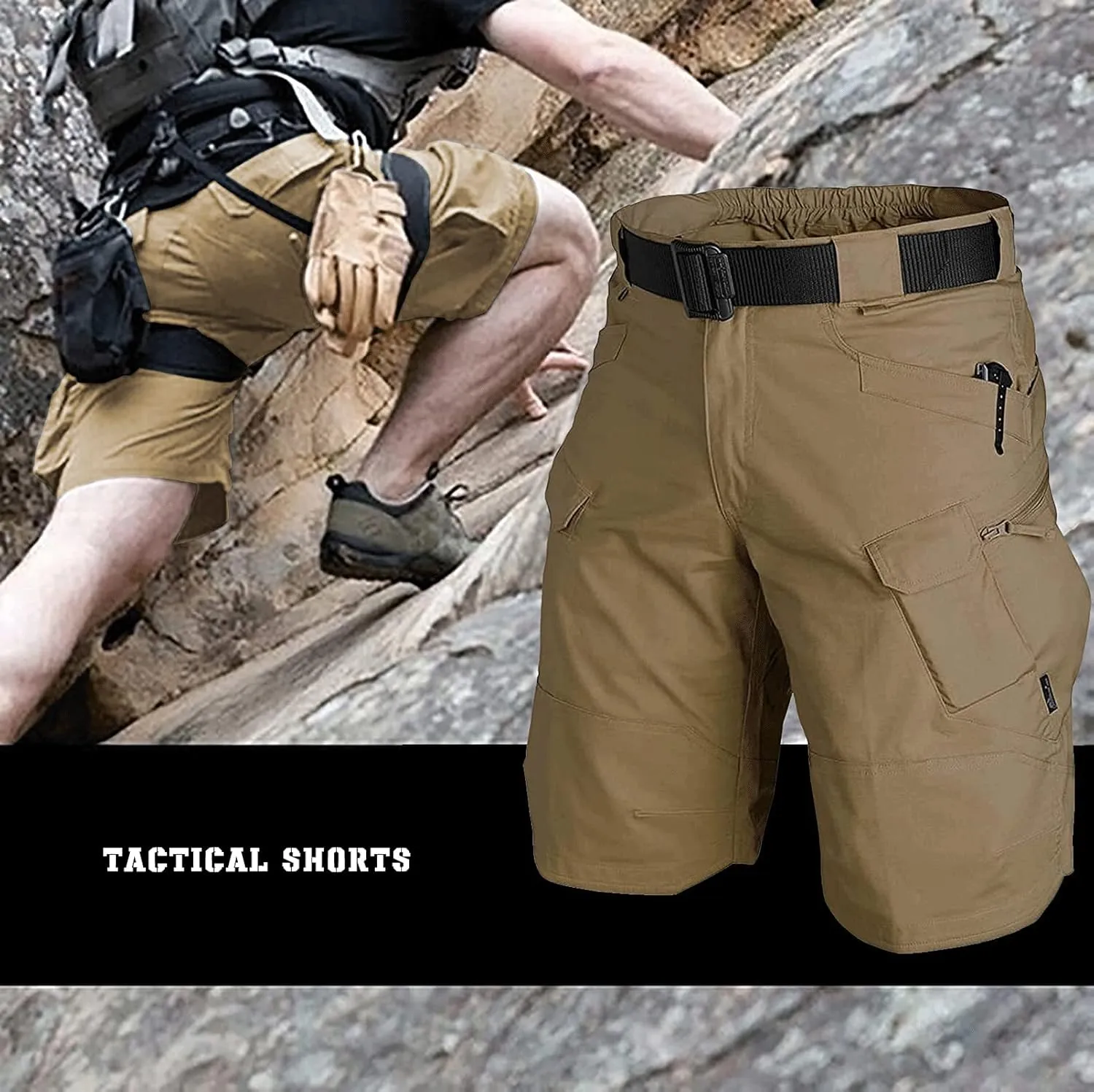 YAXHWIV Mens Tactical Shorts 11" Waterproof Hiking Fishing Breathable Quick Dry Cargo Short Shorts Regular(NO Belt)