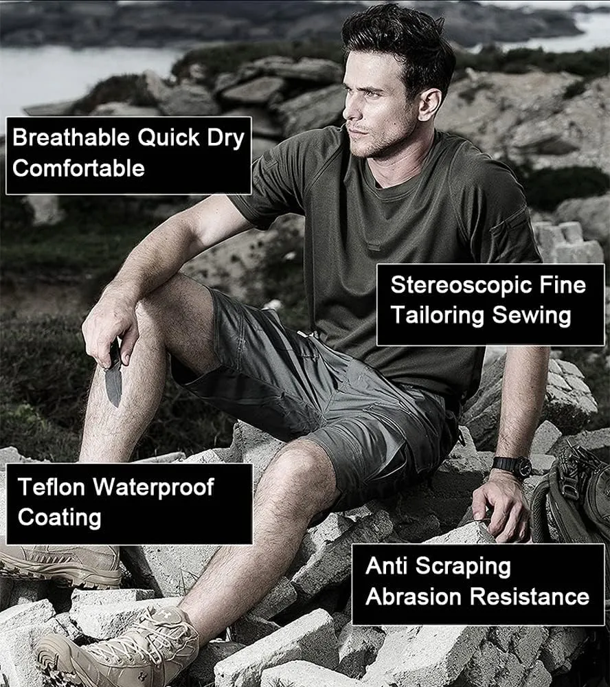YAXHWIV Mens Tactical Shorts 11" Waterproof Hiking Fishing Breathable Quick Dry Cargo Short Shorts Regular(NO Belt)