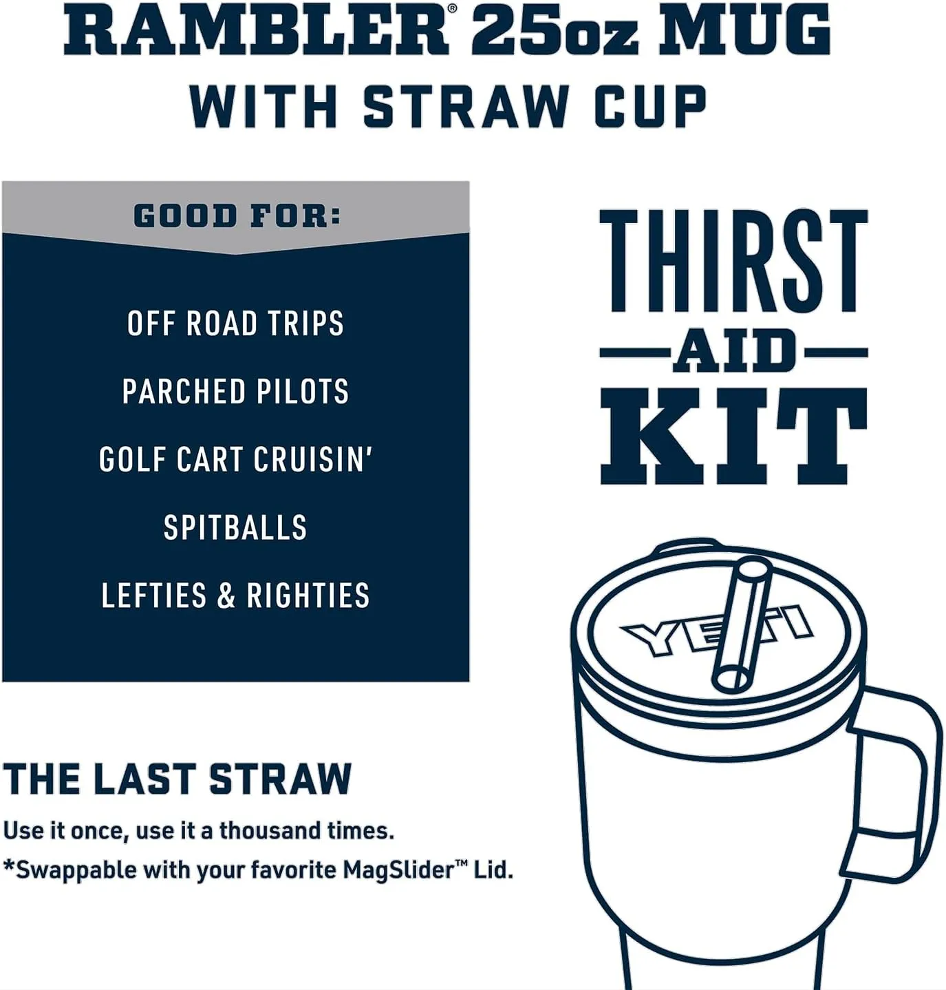 YETI Rambler 25 oz Tumbler with Handle and Straw Lid, Travel Mug Water Tumbler, Vacuum Insulated Cup with Handle, Stainless Steel, Black