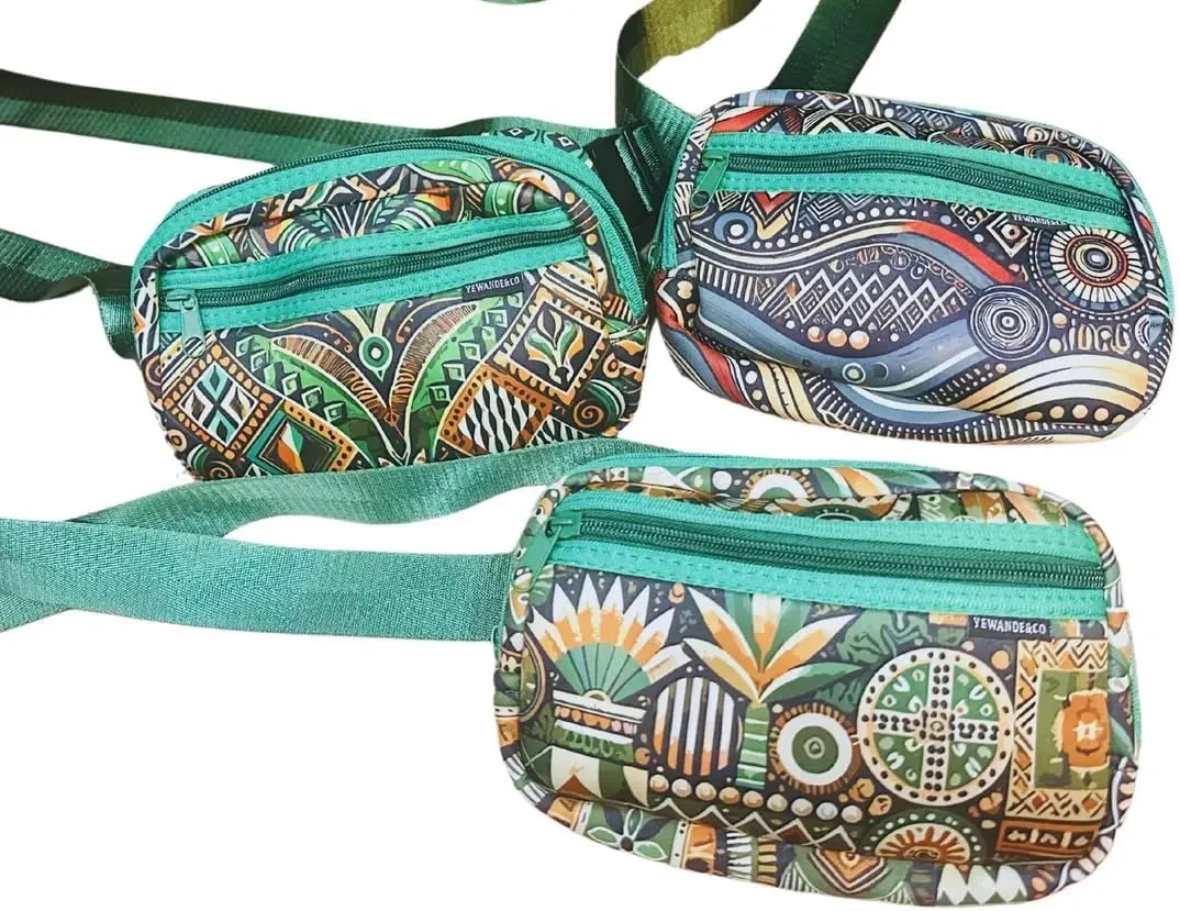 Yewande&Co Neoprene Fanny Pack – Lightweight Waterproof Waist Bag with Adjustable Strap, 3 Zippered Pockets, Crossbody Belt Bag for Travel, Running, Hiking – Bush