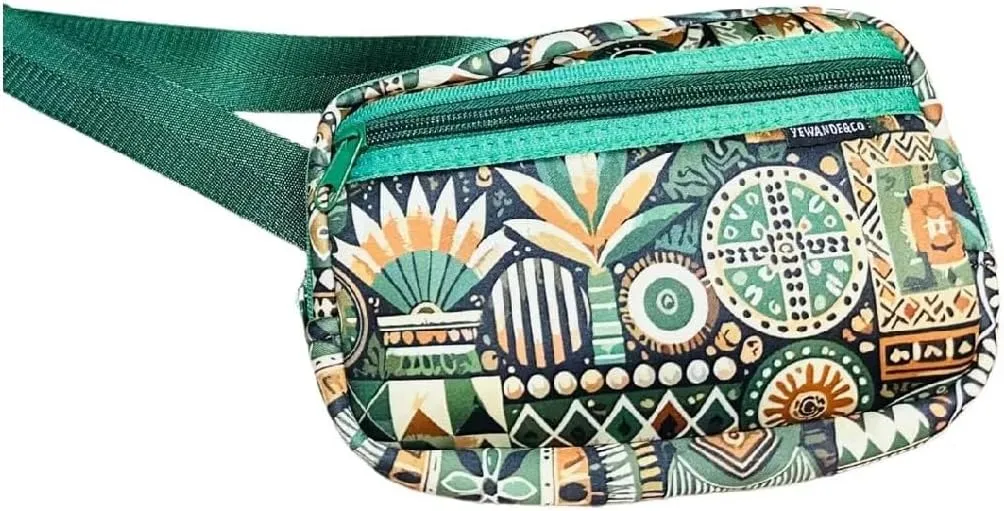 Yewande&Co Neoprene Fanny Pack – Lightweight Waterproof Waist Bag with Adjustable Strap, 3 Zippered Pockets, Crossbody Belt Bag for Travel, Running, Hiking – Bush