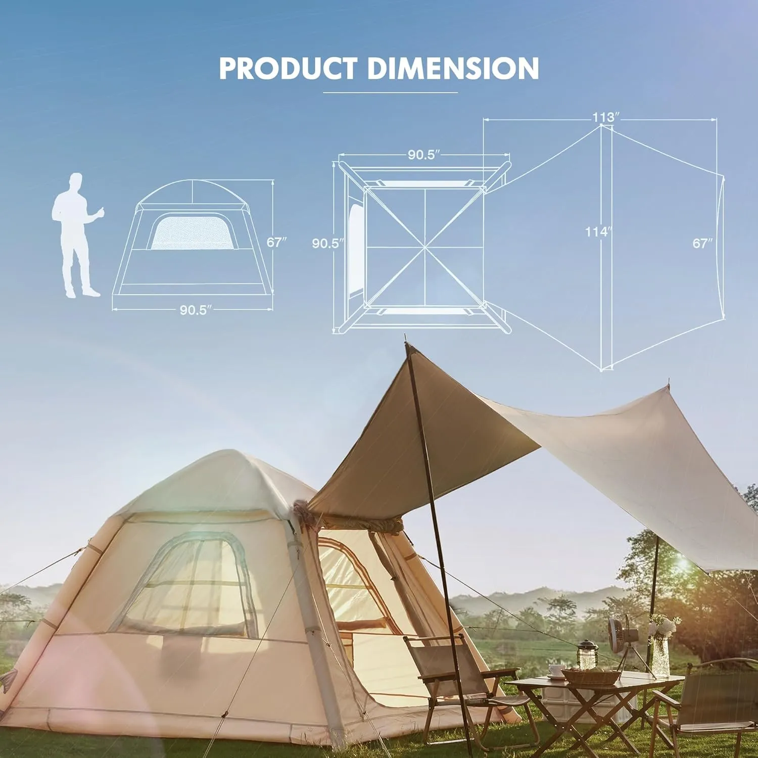 YOLENY Inflatable Camping Tent for 4-6 Person, Easy Setup Portable Water-Resistant Cabin Tent with Mesh Windows & Pumps