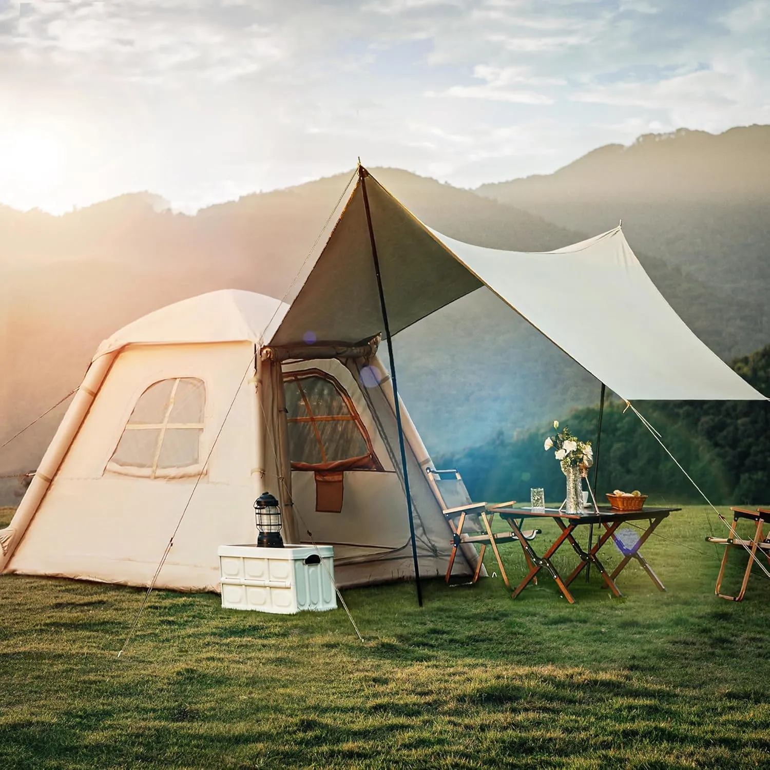 YOLENY Inflatable Camping Tent for 4-6 Person, Easy Setup Portable Water-Resistant Cabin Tent with Mesh Windows & Pumps