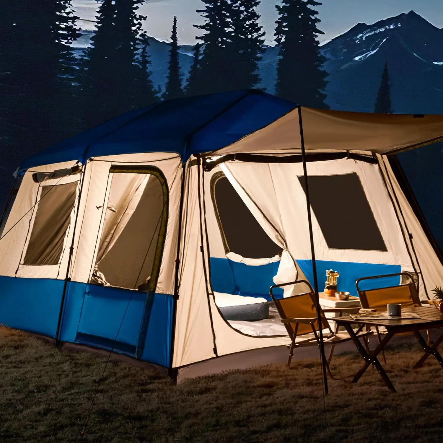 YOLENY Instant Cabin Tent 4/6/8/10 Person, Family Large Camping Tent, 60s Easy Setup with Rainfly & Waterproof Portable with Carry Bag for Family Activities, 4 Season