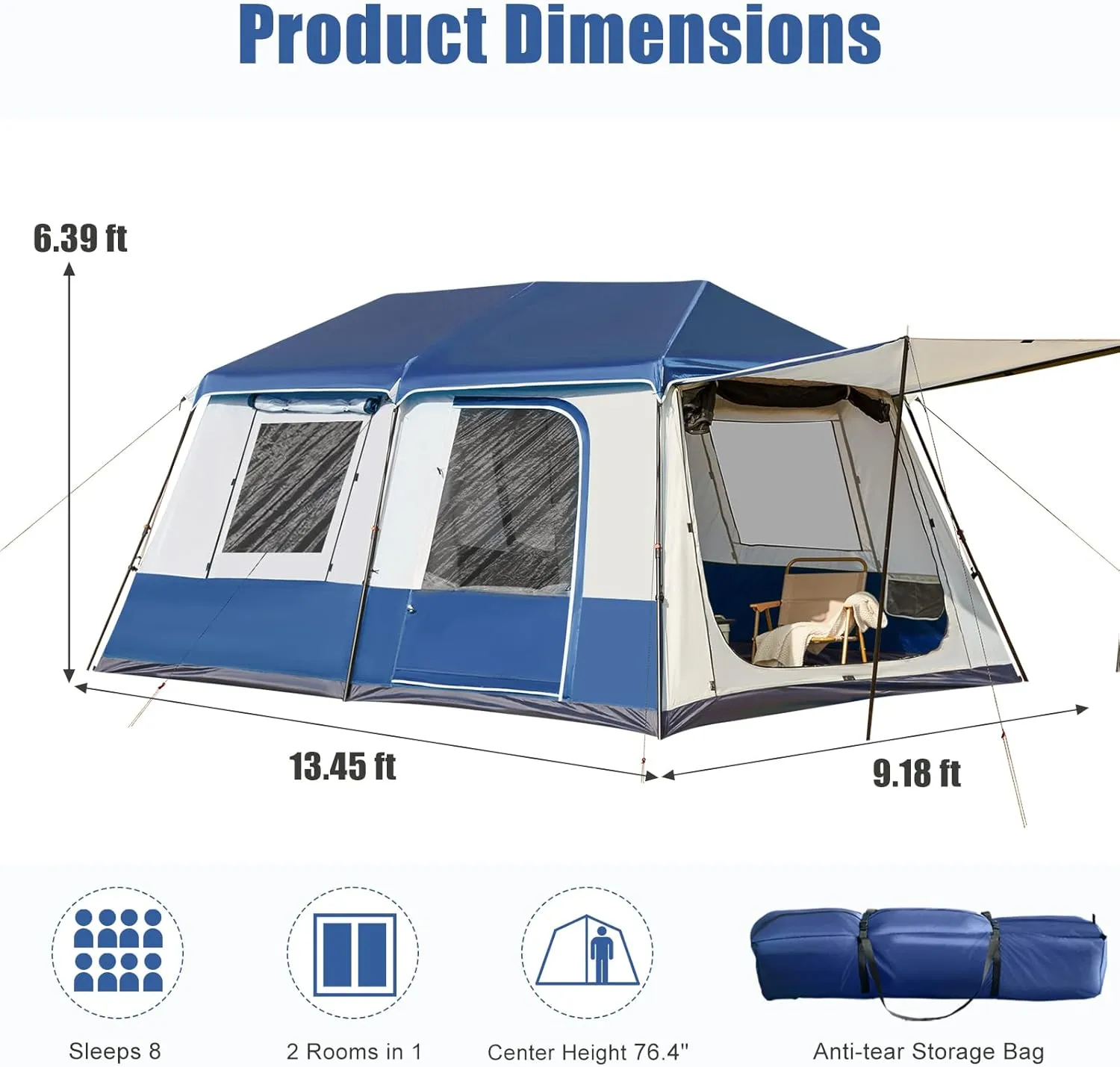YOLENY Instant Cabin Tent 4/6/8/10 Person, Family Large Camping Tent, 60s Easy Setup with Rainfly & Waterproof Portable with Carry Bag for Family Activities, 4 Season