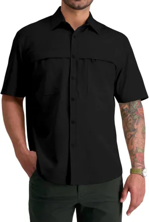 ZAFUL Men's Fishing Shirts Sun Protection Short Sleeve Travel Work Hiking Shirt Button Down Shirts with Zipper Pockets