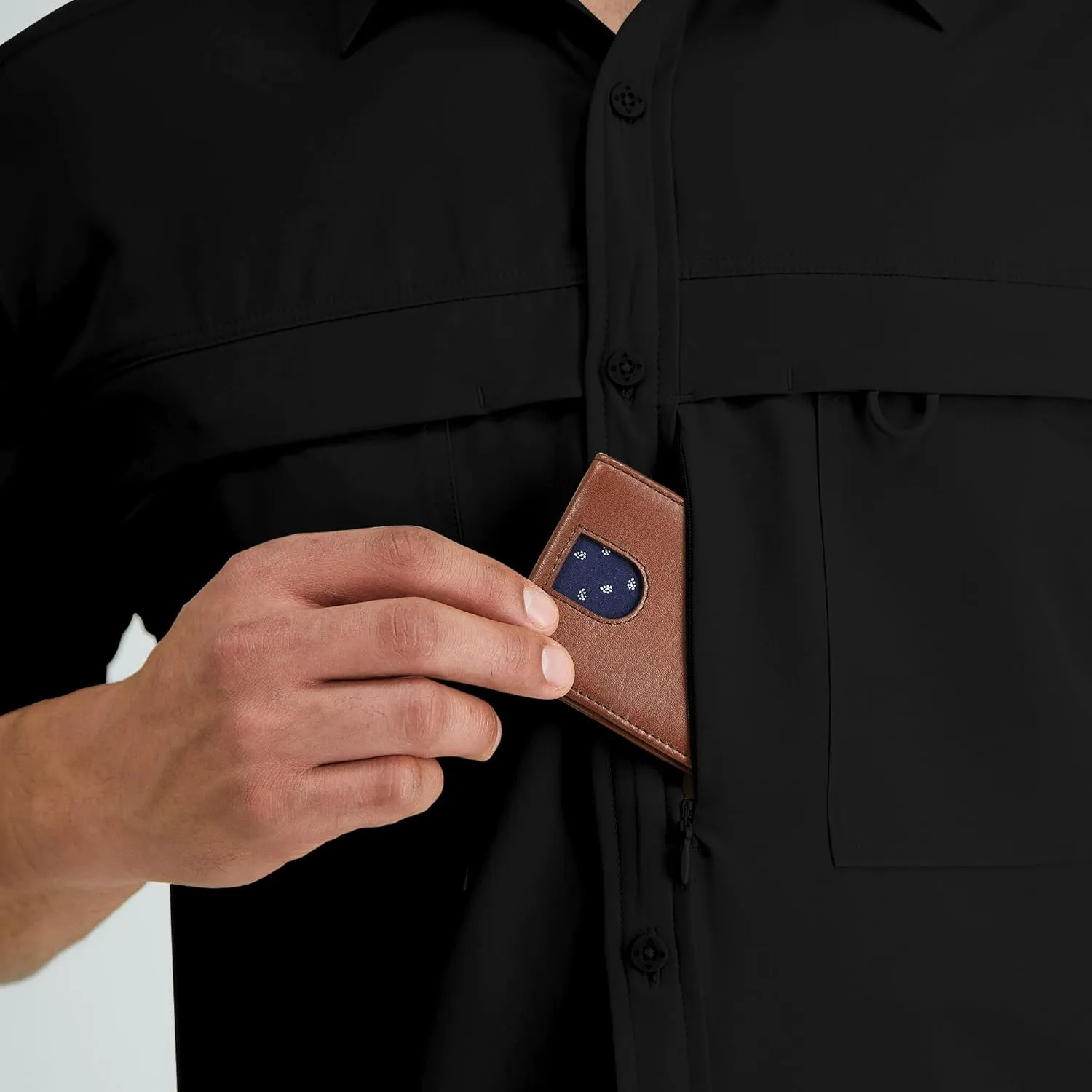 ZAFUL Men's Fishing Shirts Sun Protection Short Sleeve Travel Work Hiking Shirt Button Down Shirts with Zipper Pockets