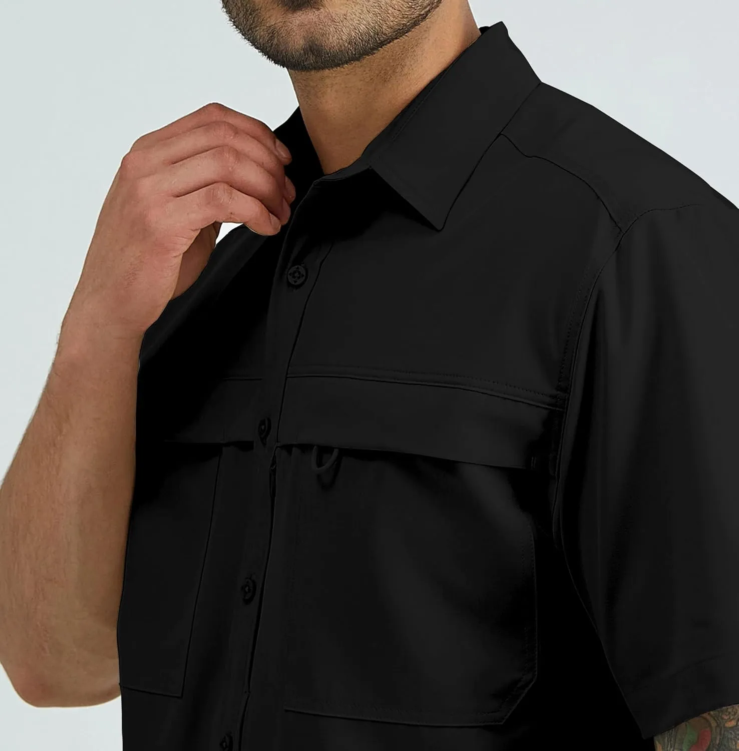 ZAFUL Men's Fishing Shirts Sun Protection Short Sleeve Travel Work Hiking Shirt Button Down Shirts with Zipper Pockets