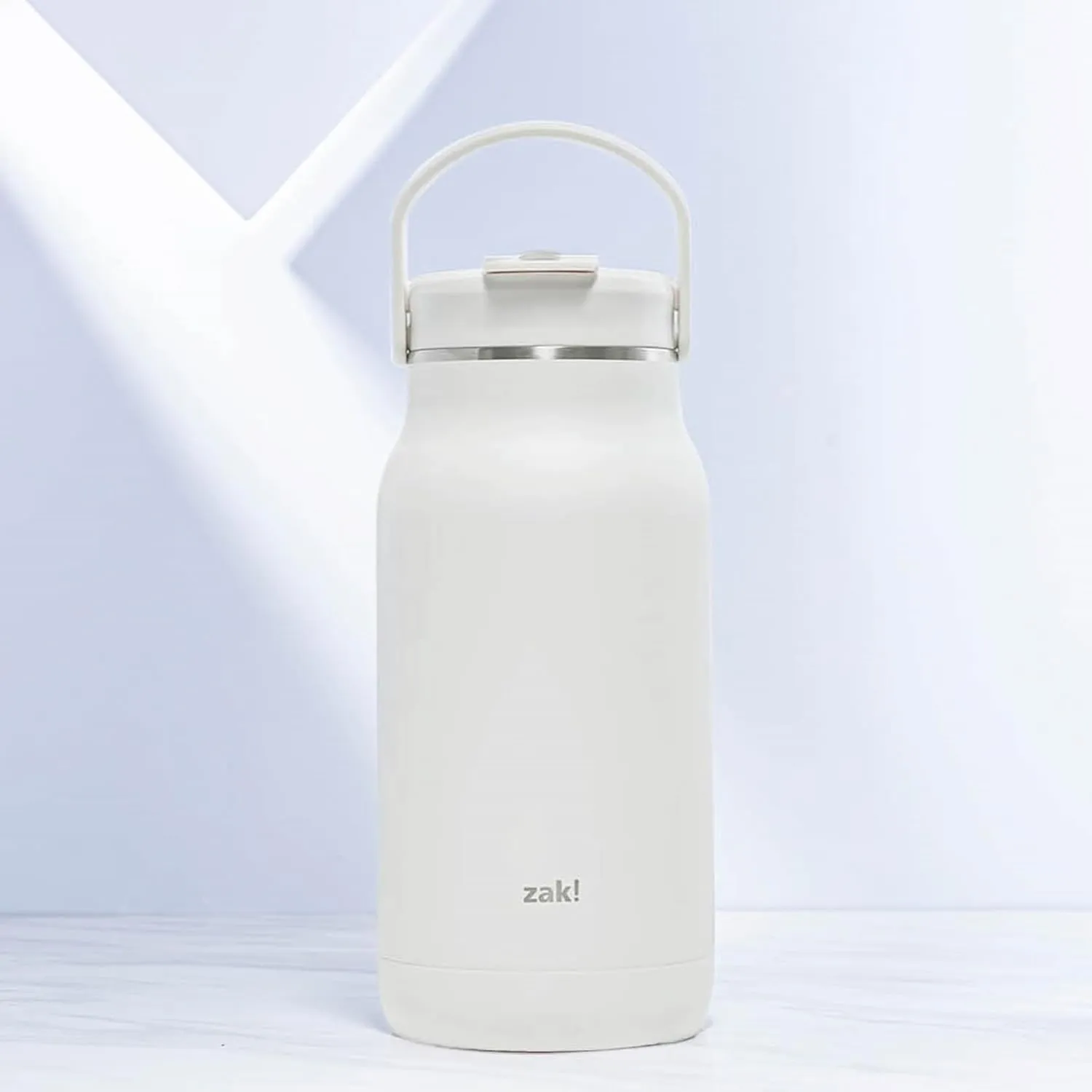 Zak Designs Harmony 2-in-1 Water Bottle for Travel or At Home, 64oz Recycled Stainless Steel is Leak-Proof When Closed and Vacuum Insulated with Handle (Linen White)
