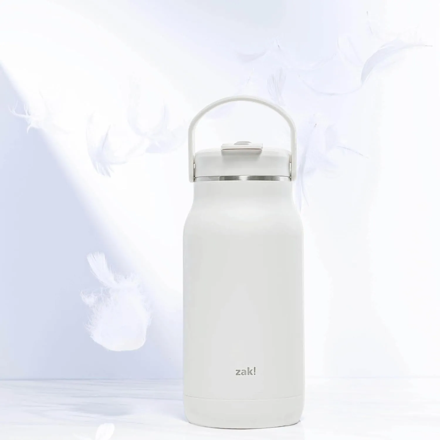 Zak Designs Harmony 2-in-1 Water Bottle for Travel or At Home, 64oz Recycled Stainless Steel is Leak-Proof When Closed and Vacuum Insulated with Handle (Linen White)