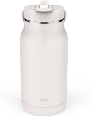 Zak Designs Harmony 2-in-1 Water Bottle for Travel or At Home, 64oz Recycled Stainless Steel is Leak-Proof When Closed and Vacuum Insulated with Handle (Linen White)