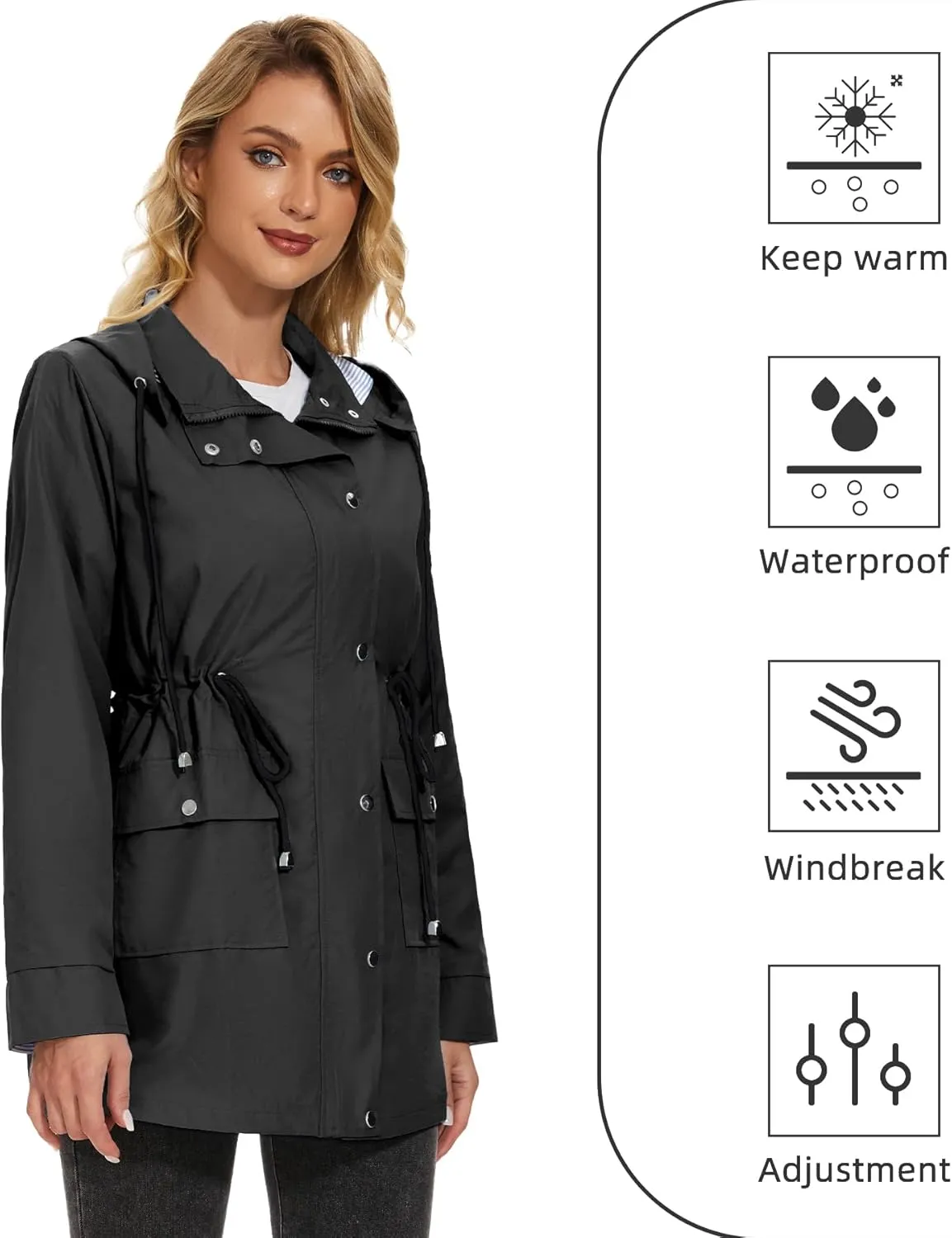Zando Raincoat for Women Rain Jackets for Women Waterproof Lightweight Windbreaker Outdoor Hooded Trench Coat Long Rain Coats